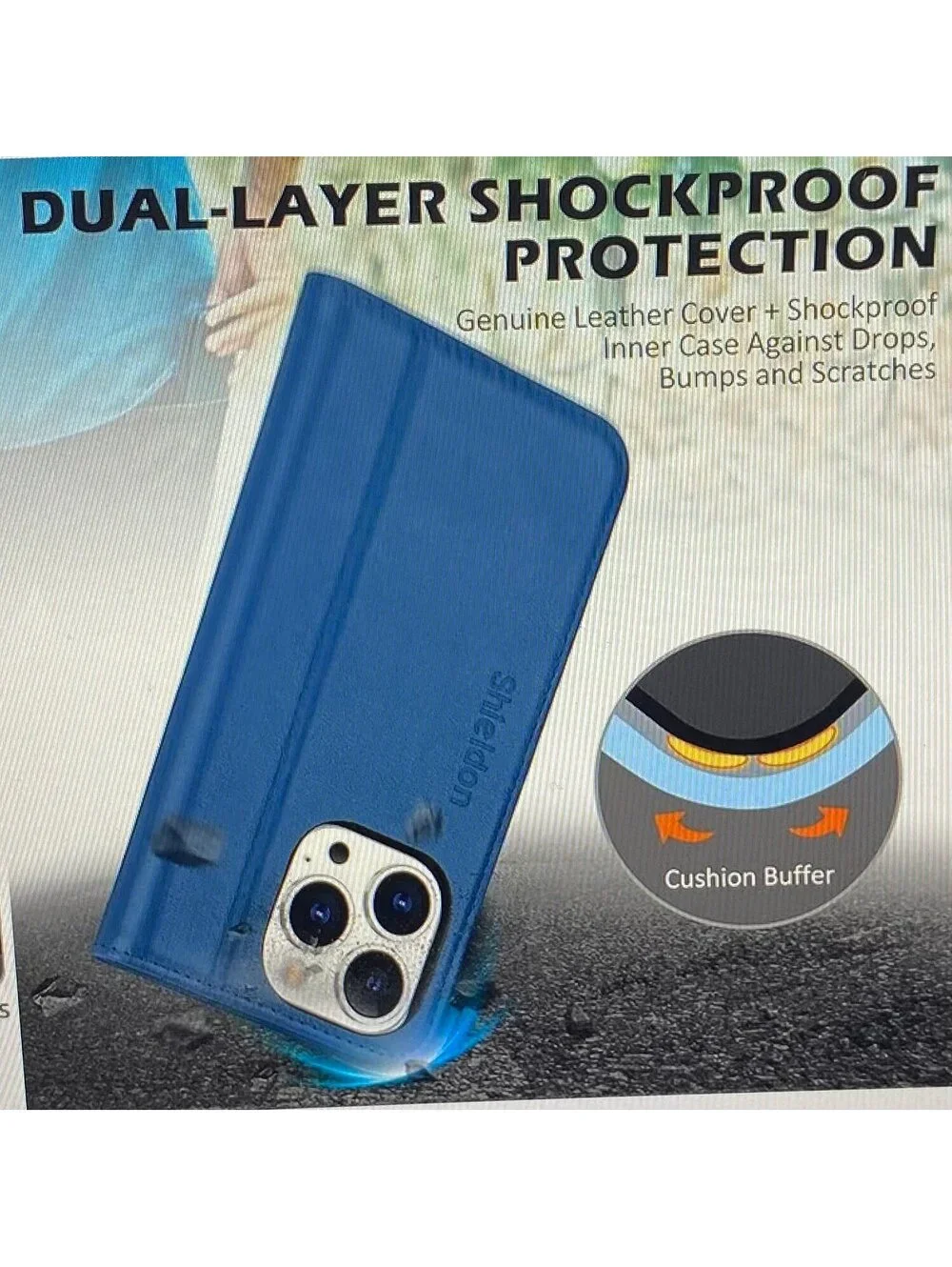 Shieldon Leather Wallet Case for iPhone 15 Pro 6.1” Royal Blue